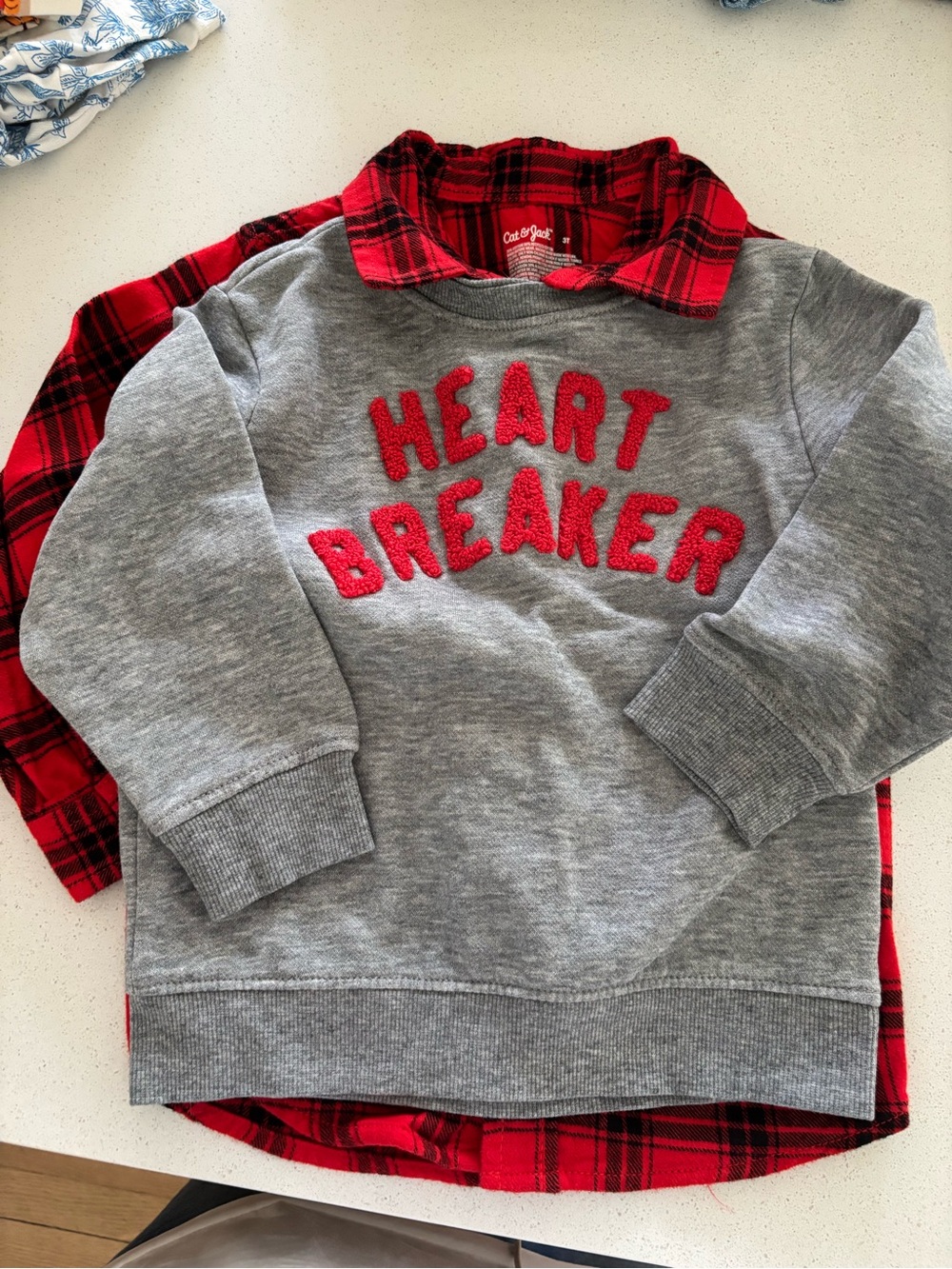 Old Navy Grey Sweatshirt with Red Plaid Layered Look